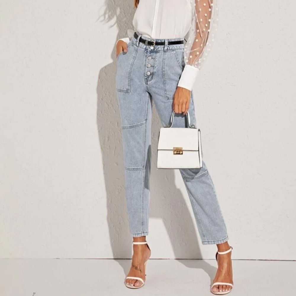 Faded Wash Button Fly Paneled Jeans